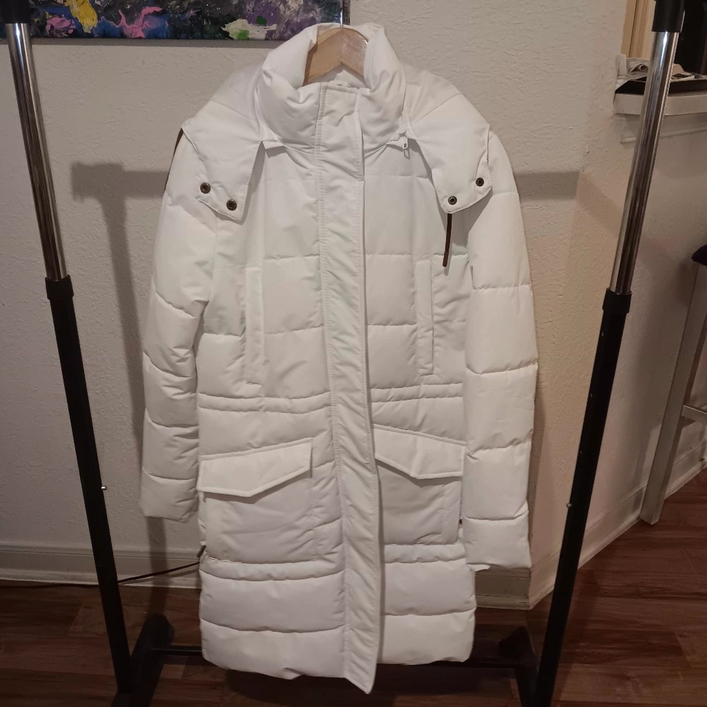 Women's/ GIRLS White Puffer Coat - Quilted Long Parka